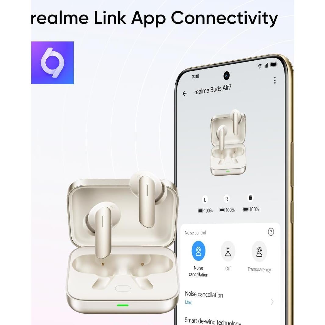 Auriculares Inalámbricos Realme Buds Air 7 Oro - 52h ANC 52dB
