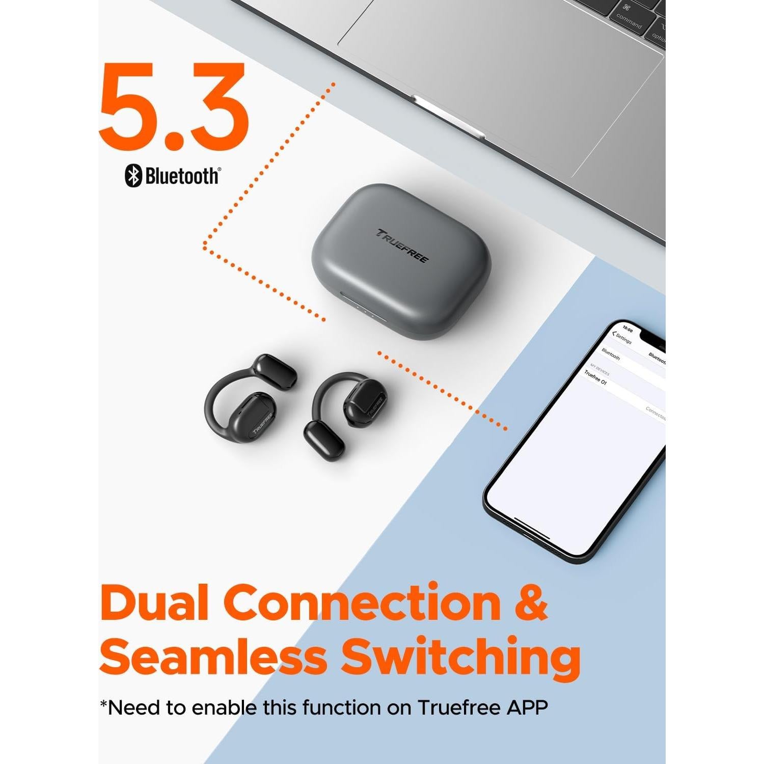 Auriculares Inalámbricos Truefree O1 Bluetooth 5.3 45H Negro