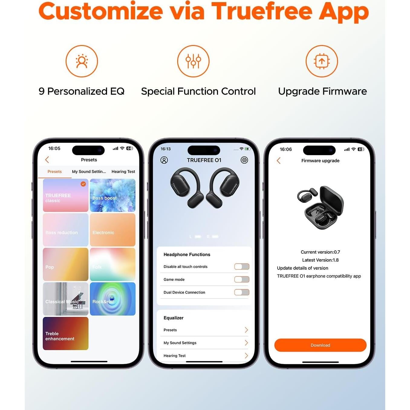 Auriculares Inalámbricos Truefree O1 Bluetooth 5.3 45H Negro