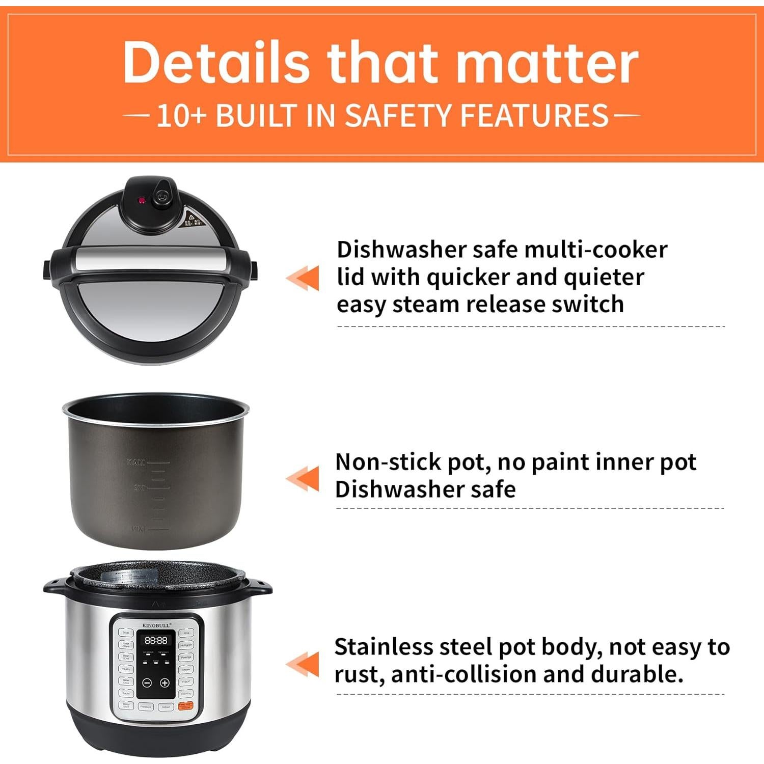 Olla de Presión Eléctrica KINGBULL 12 en 1 5.68L Antiadherente