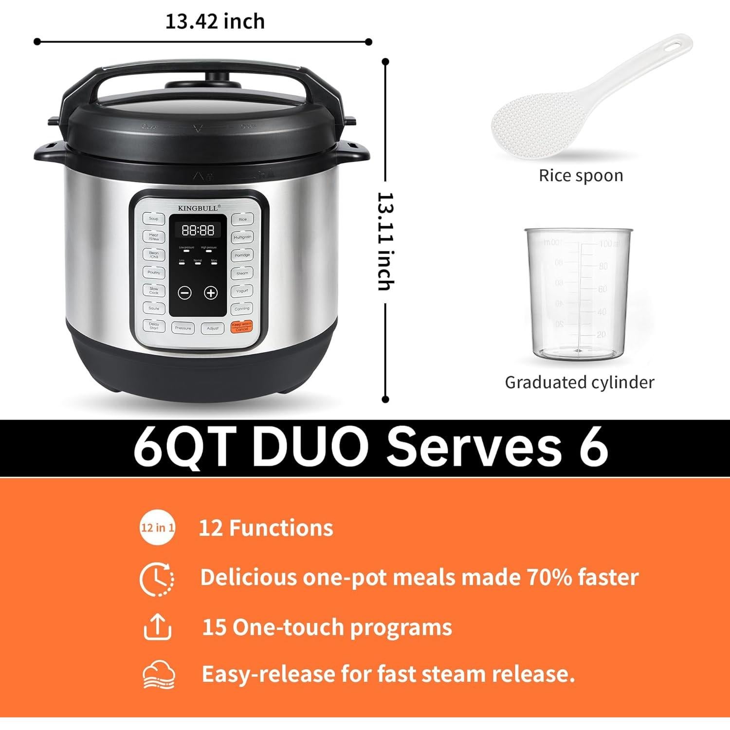 Olla de Presión Eléctrica KINGBULL 12 en 1 5.68L Antiadherente