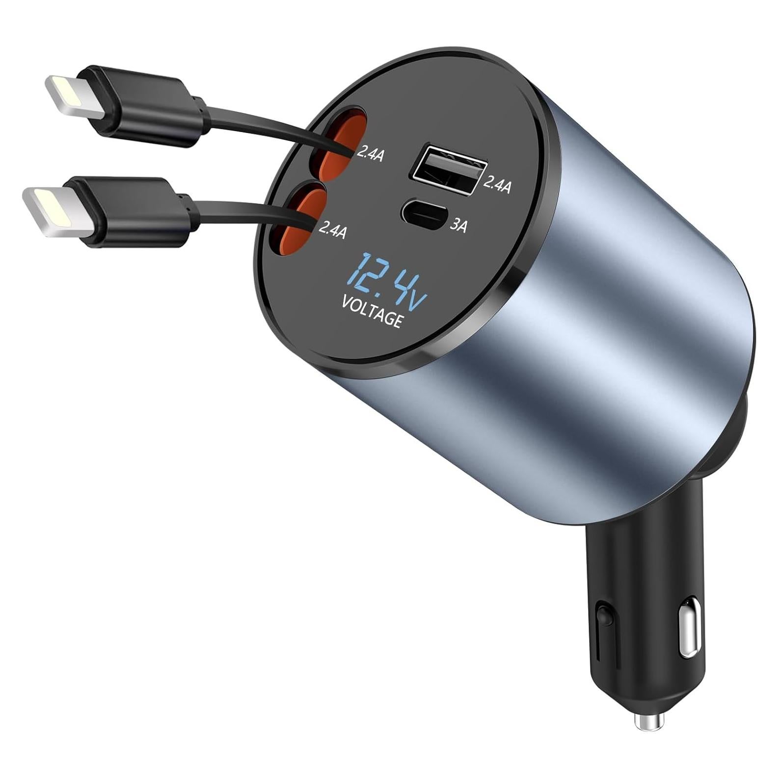 Cargador de Coche Retráctil 4 en 1 Paiholy 66W Carga Rápida