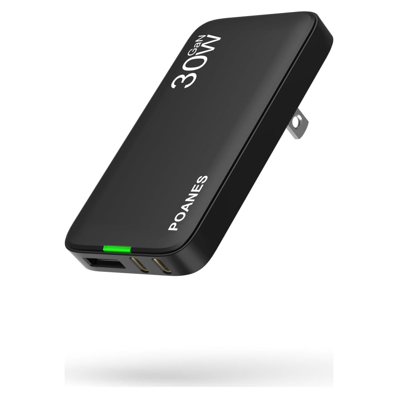 Cargador de Pared USB C 30W POANES 3 Puertos Negro