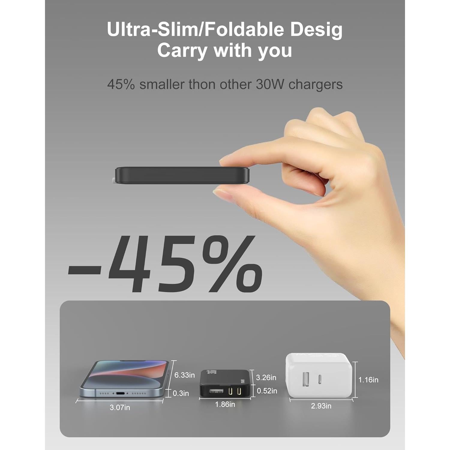 Cargador de Pared USB C 30W POANES 3 Puertos Negro