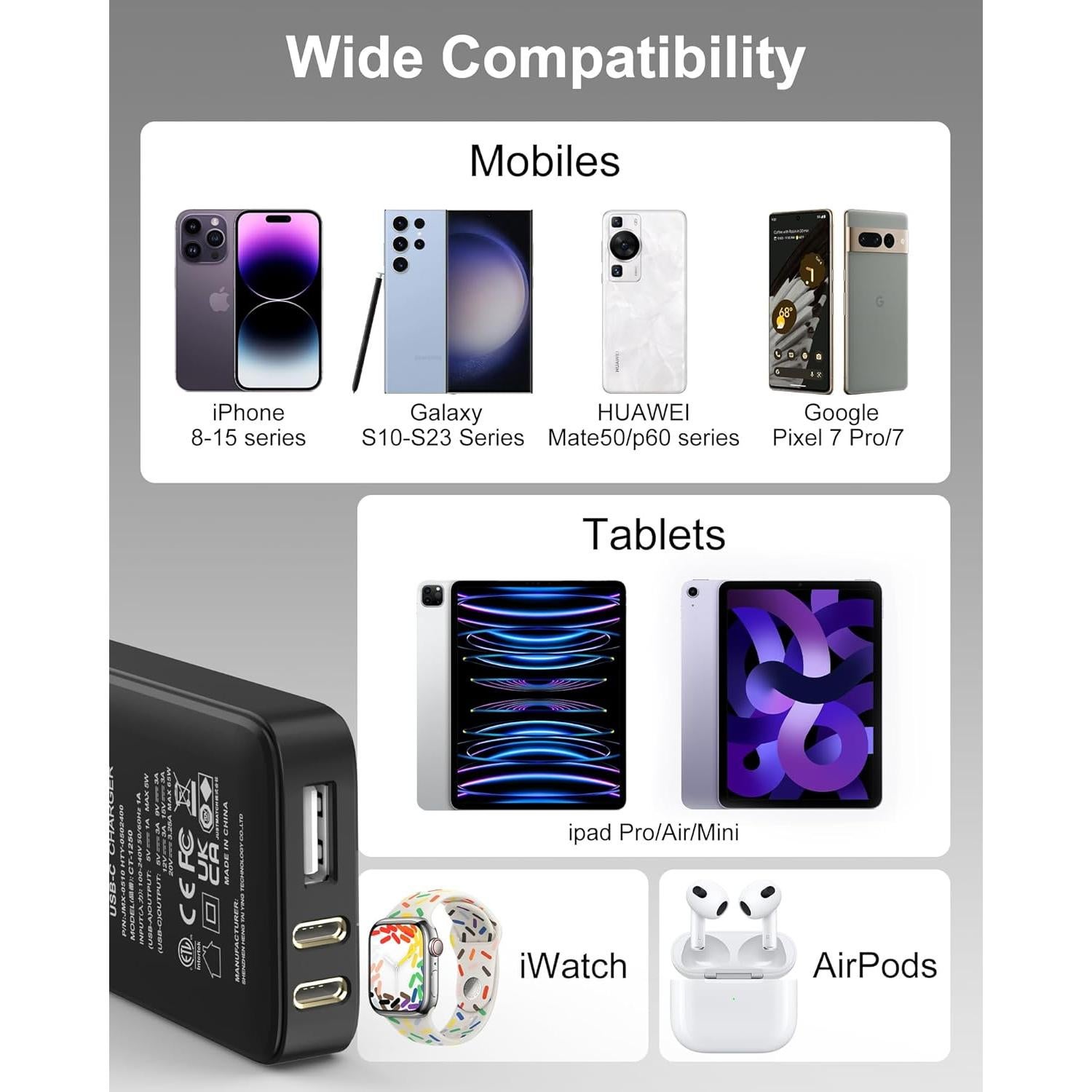 Cargador de Pared USB C 30W POANES 3 Puertos Negro