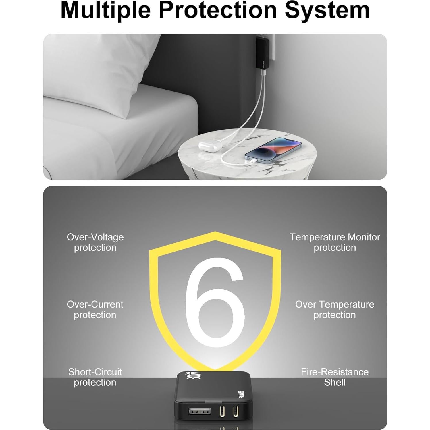 Cargador de Pared USB C 30W POANES 3 Puertos Negro