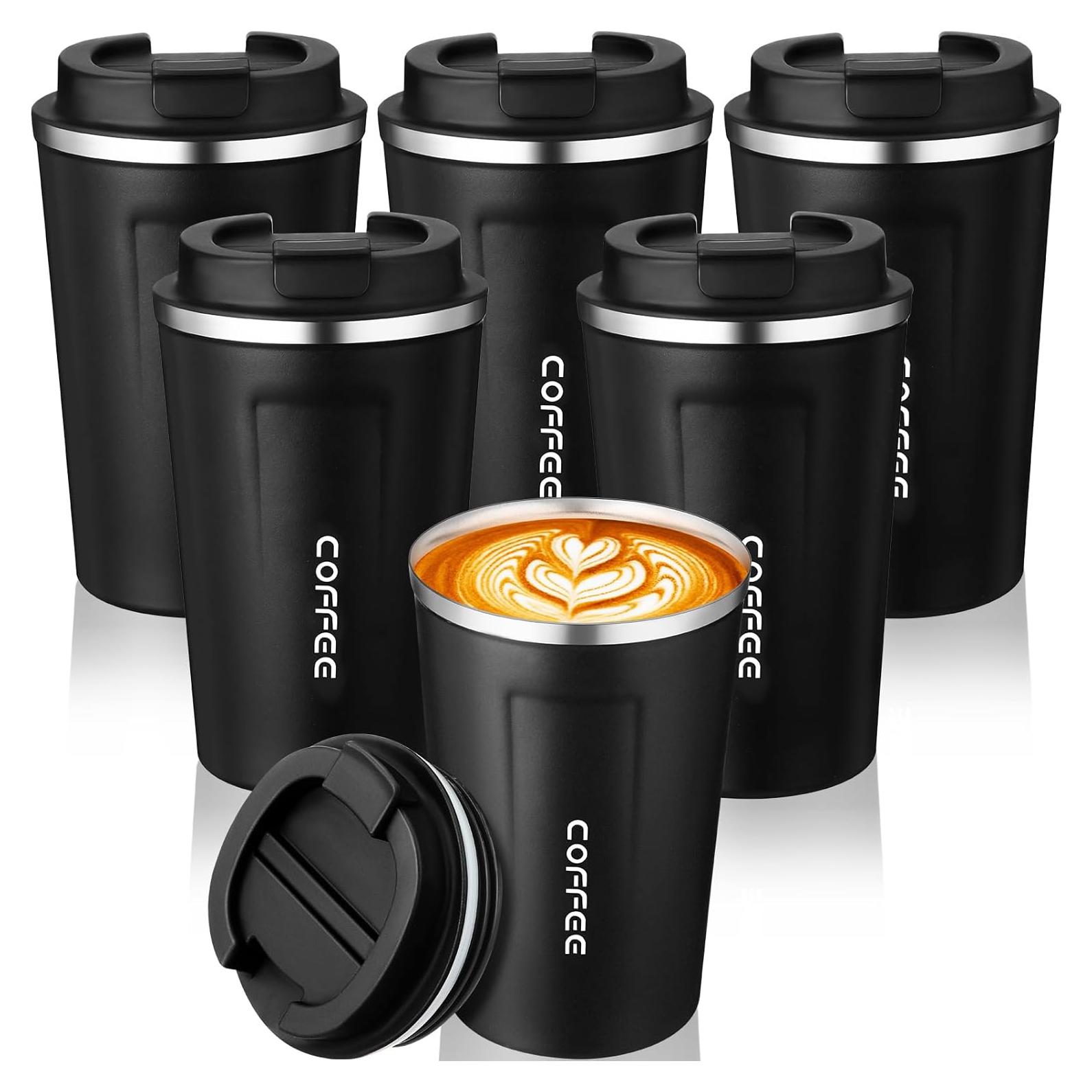 Paquete de 6 Tazas de Café Aisladas Qinyoung 380ml Negro