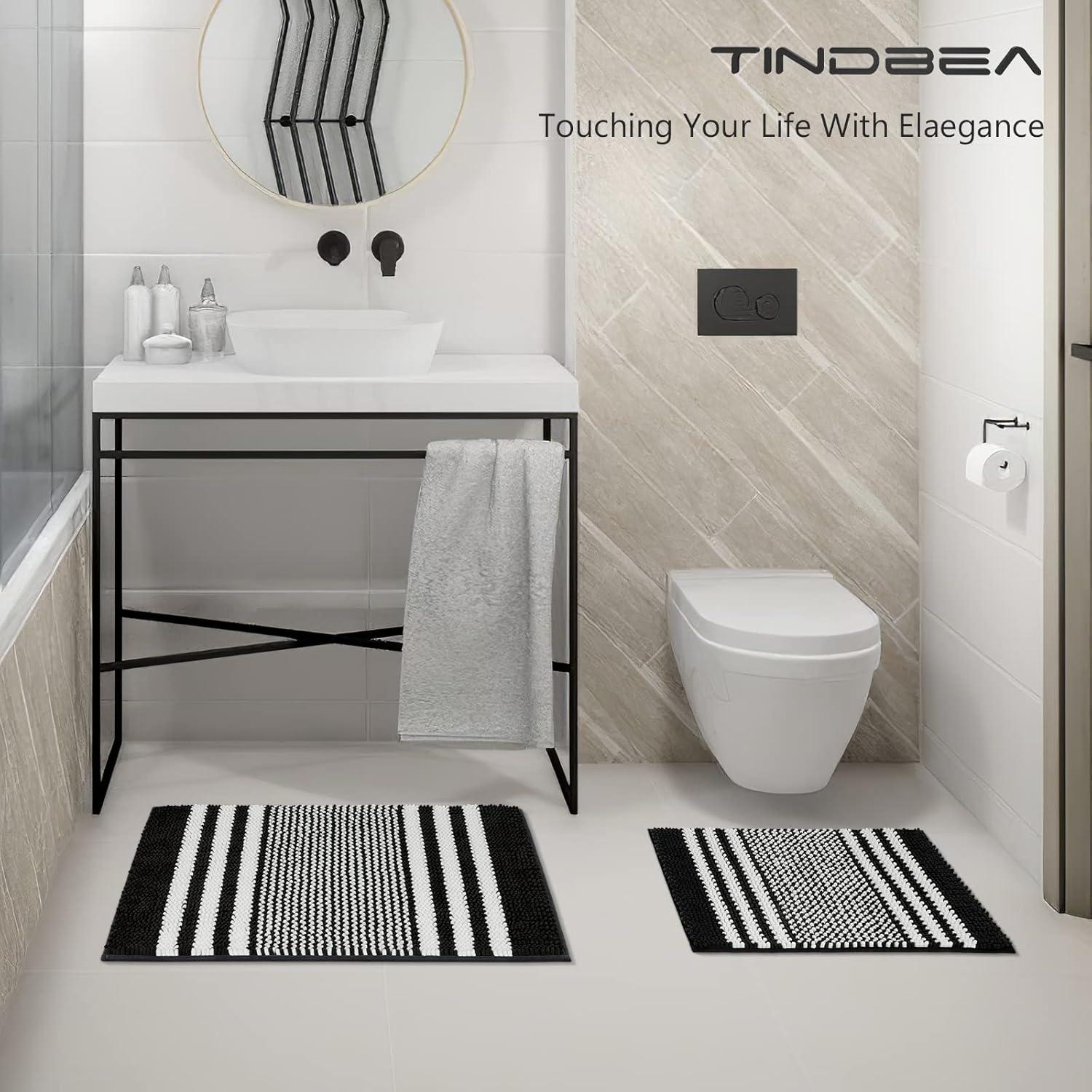 Conjunto de Alfombrillas de Baño Tindbea 2 Piezas Chenilla Negro