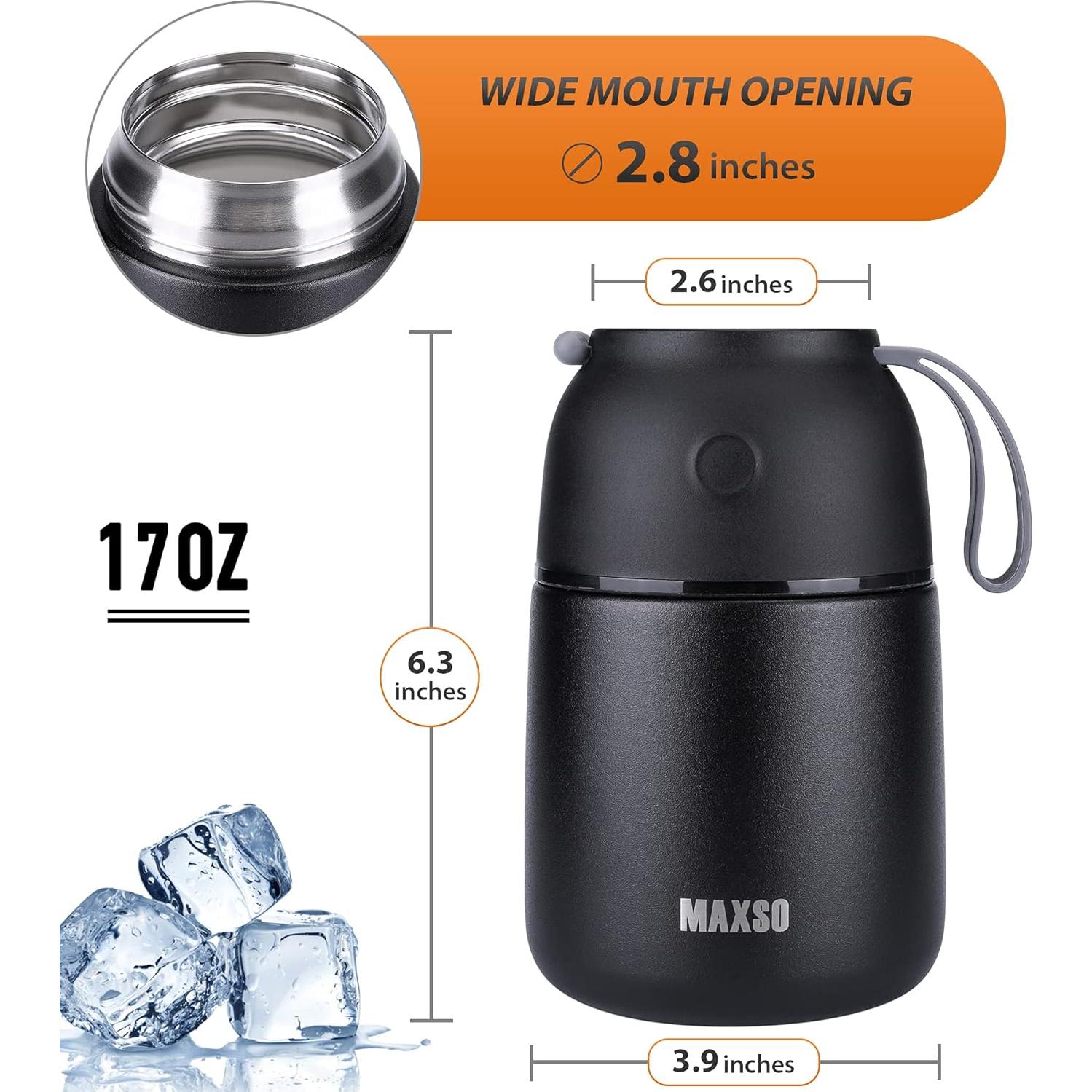 Contenedor Térmico MAXSO 500 ml Acero Inoxidable Aislado Negro