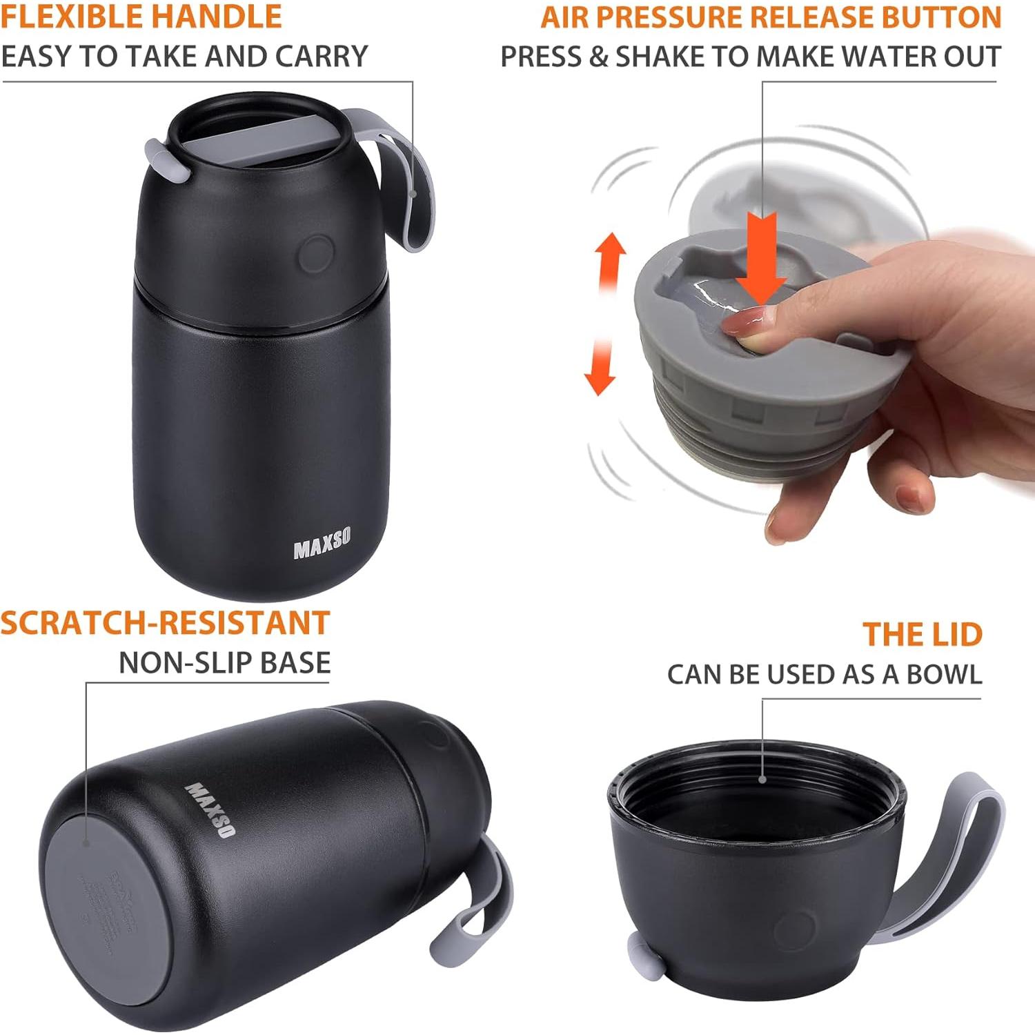 Contenedor Térmico MAXSO 500 ml Acero Inoxidable Aislado Negro