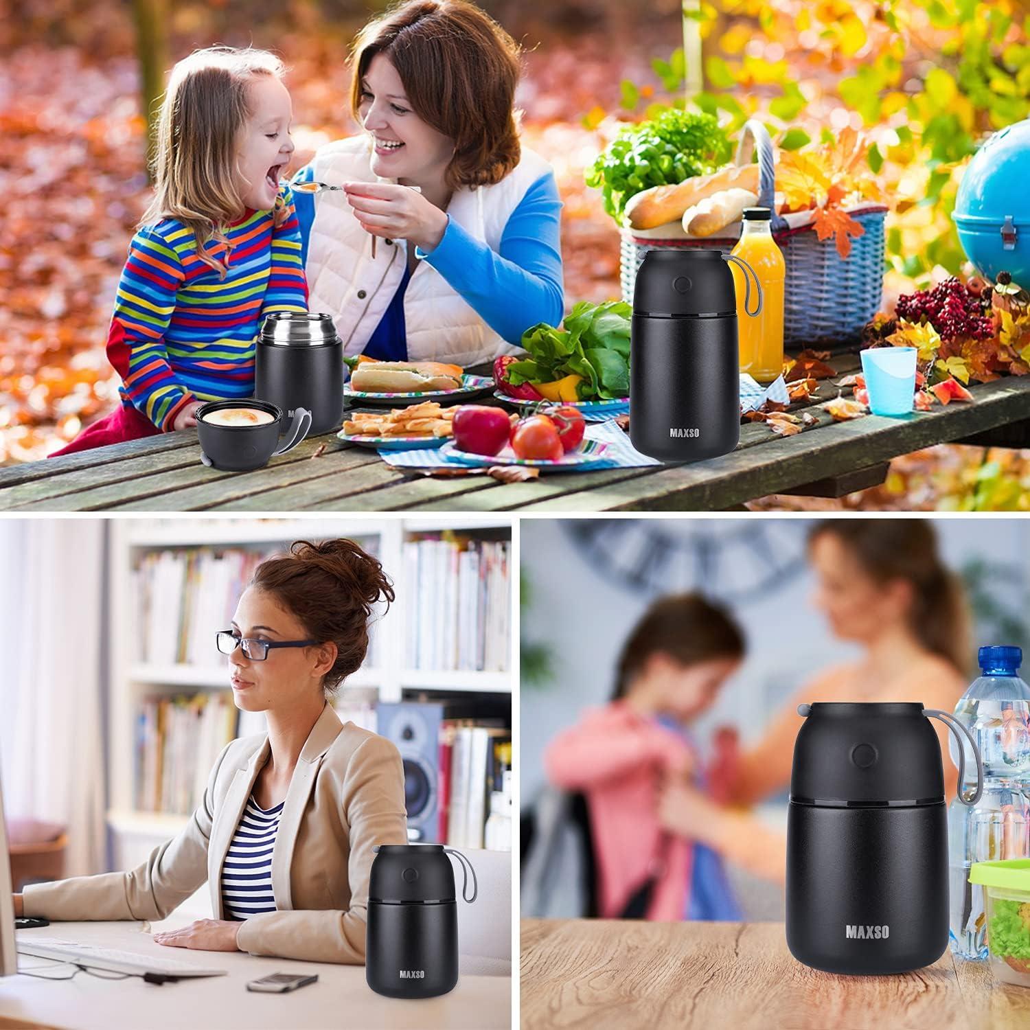 Contenedor Térmico MAXSO 500 ml Acero Inoxidable Aislado Negro