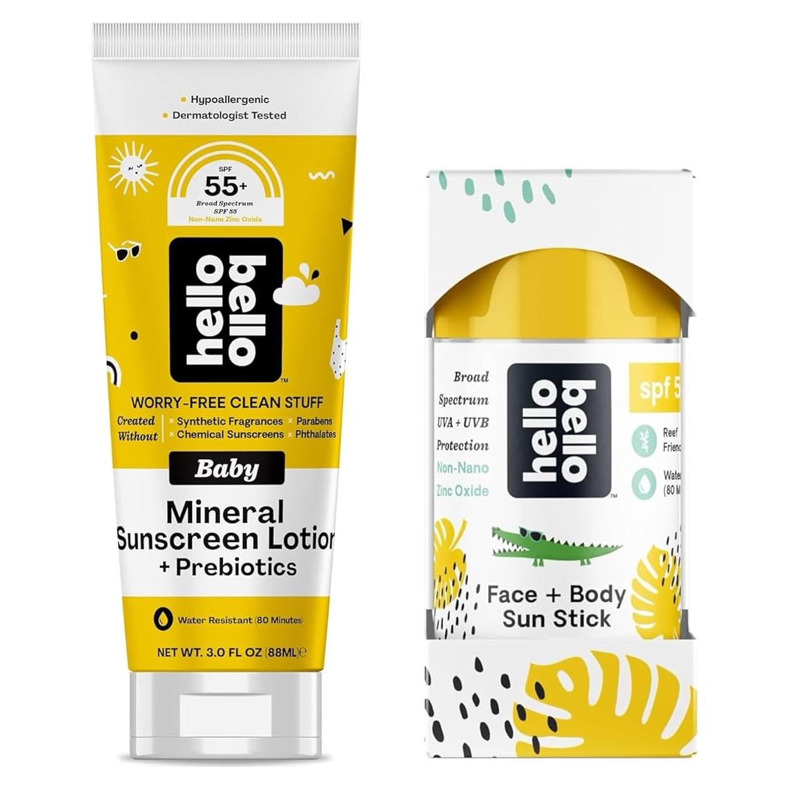 Protector Solar Mineral Hello Bello SPF 55+ y Barra SPF 50