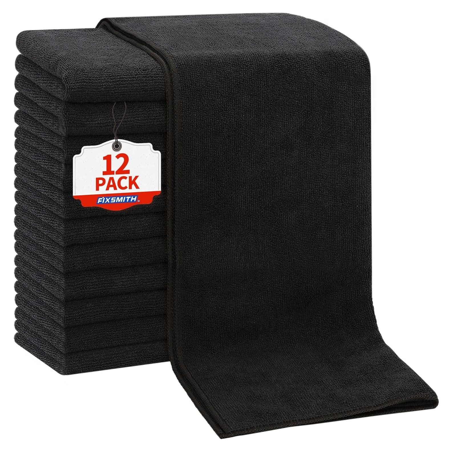 Toallas de salón FIXSMITH 12 unidades microfibra negras 40x68 cm
