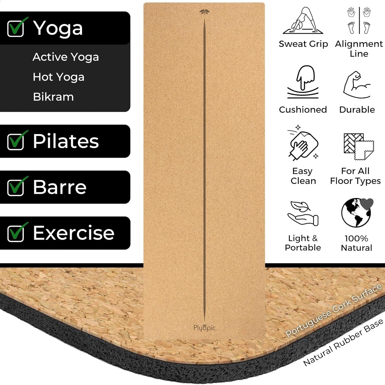 Esterilla de Yoga Plyopic de Corcho Antideslizante 185x66cm