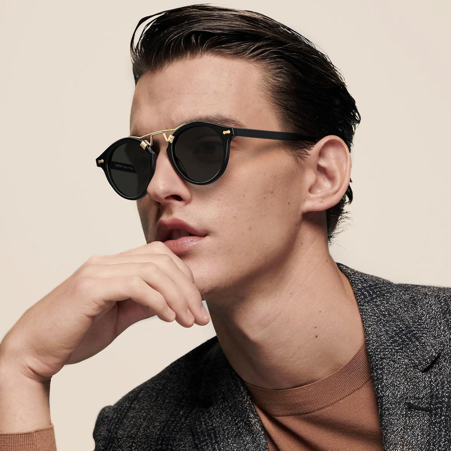 Gafas de sol polarizadas CARFIA para hombres, marco negro, protección UV