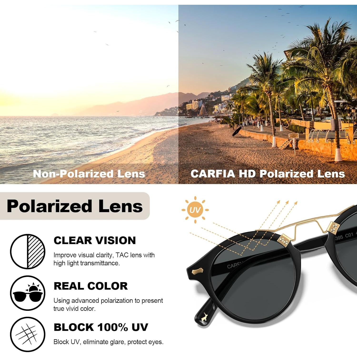 Gafas de sol polarizadas CARFIA para hombres, marco negro, protección UV