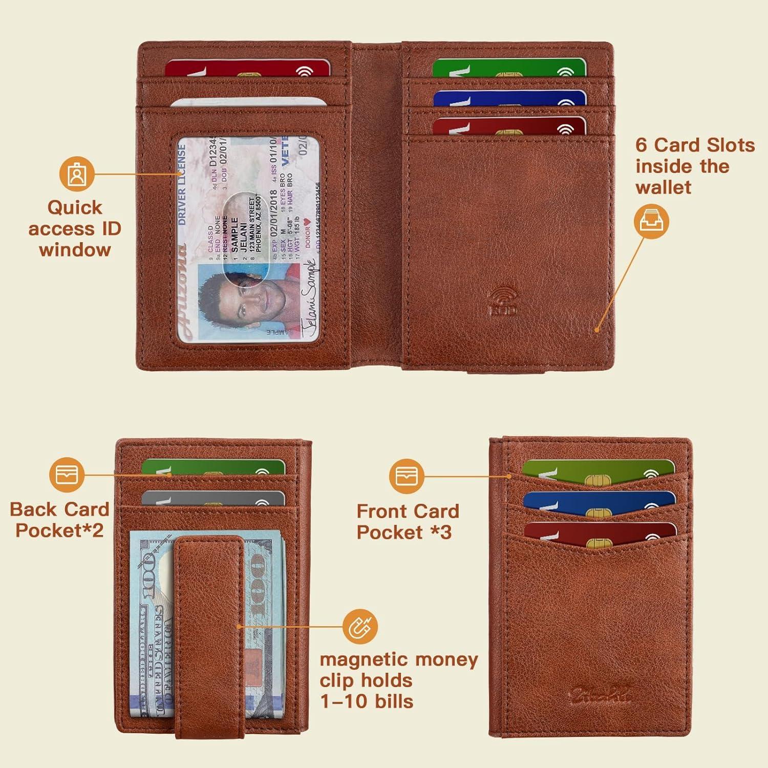 Billetera Slim Zitahli para Hombres - Cuero Bifold RFID 12 Tarjetas