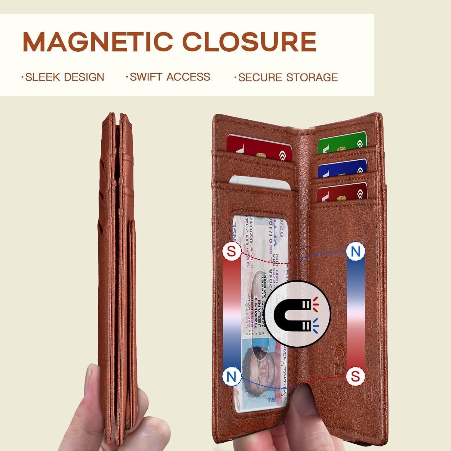 Billetera Slim Zitahli para Hombres - Cuero Bifold RFID 12 Tarjetas