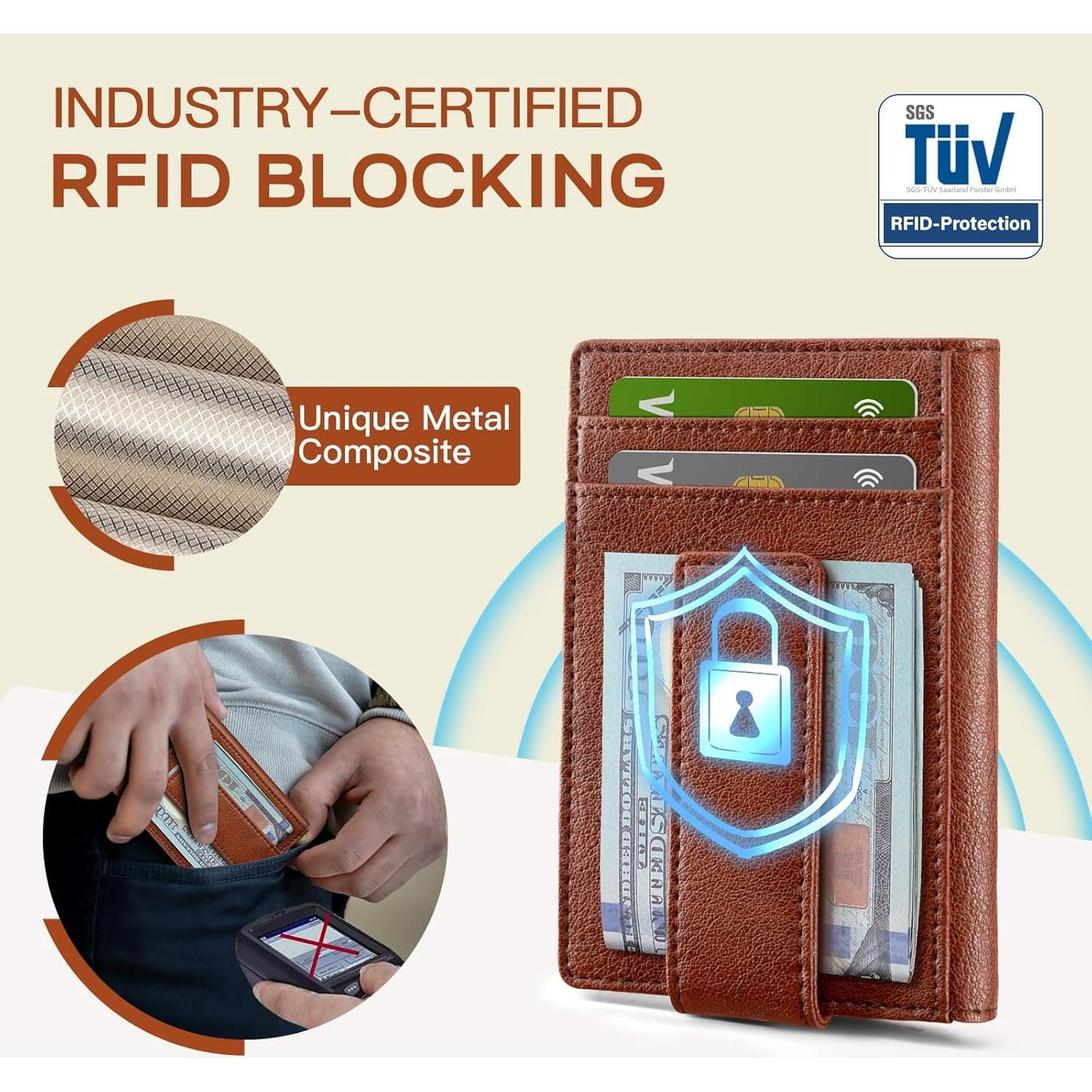 Billetera Slim Zitahli para Hombres - Cuero Bifold RFID 12 Tarjetas