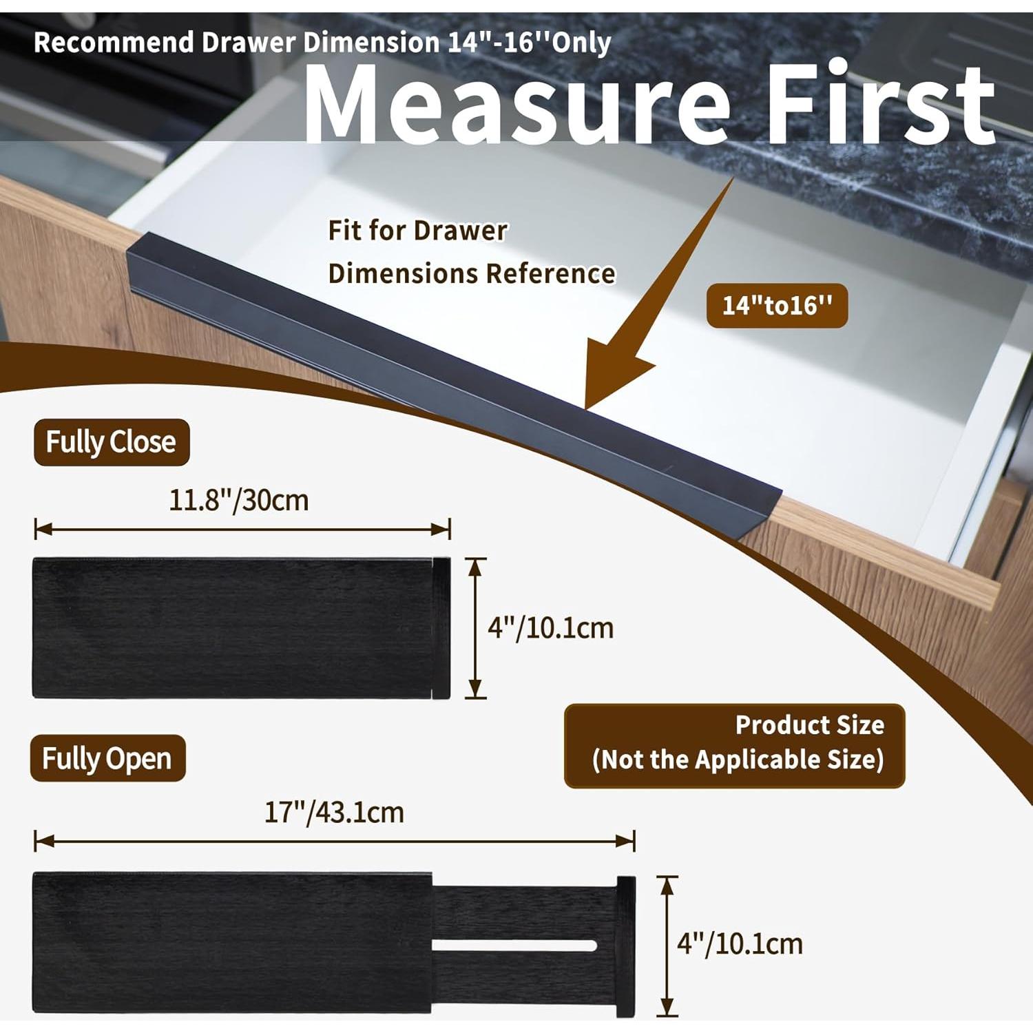 Divisores de Cajones Ajustables Utoplike 10.16 cm Negro 4 PCS