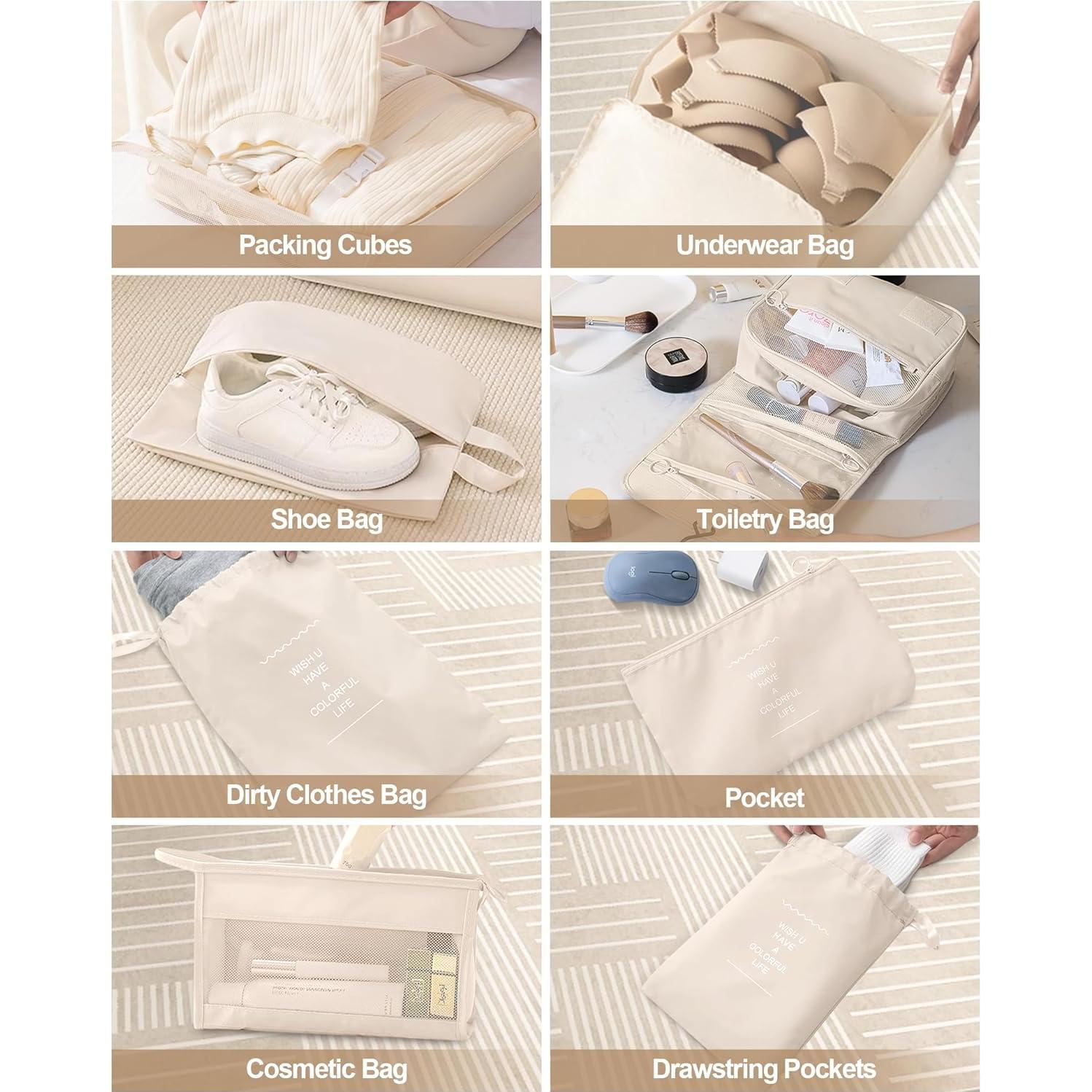 Set de 10 Cubos de Empaque TRMFUSA Beige - Organizadores de Viaje