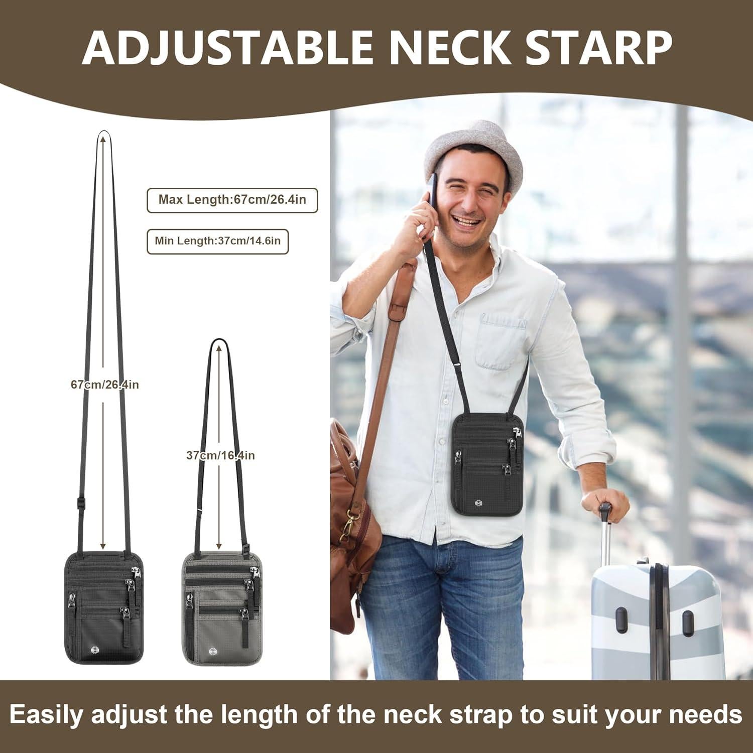 Billetera de Cuello de Viaje Likesing con Bloqueo RFID Negro