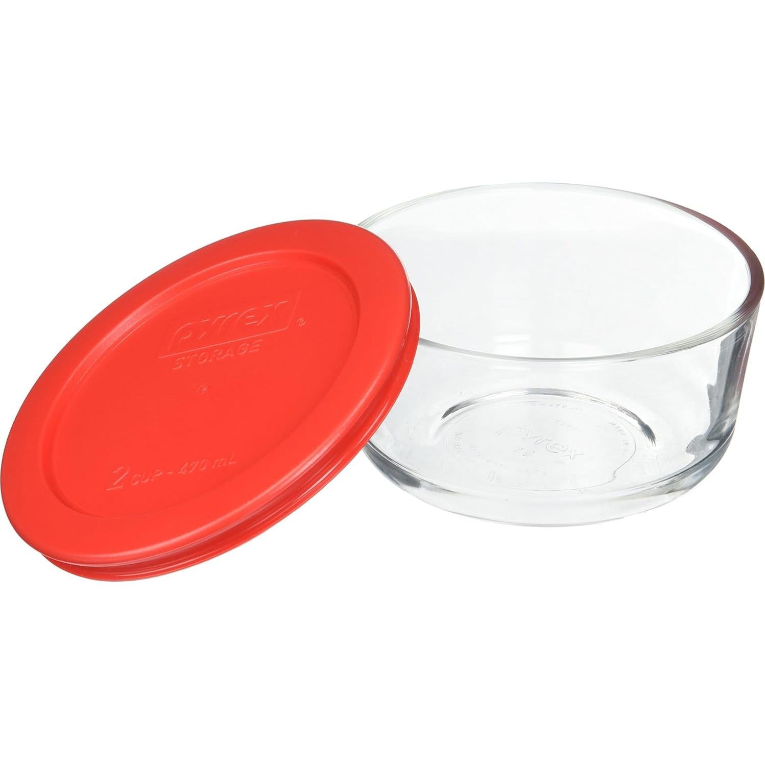Set de 6 Tazones de Vidrio Pyrex 2 Tazas con Tapas Rojas