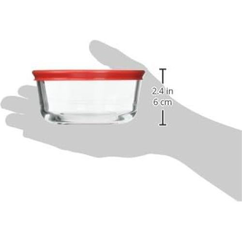 Set de 6 Tazones de Vidrio Pyrex 2 Tazas con Tapas Rojas