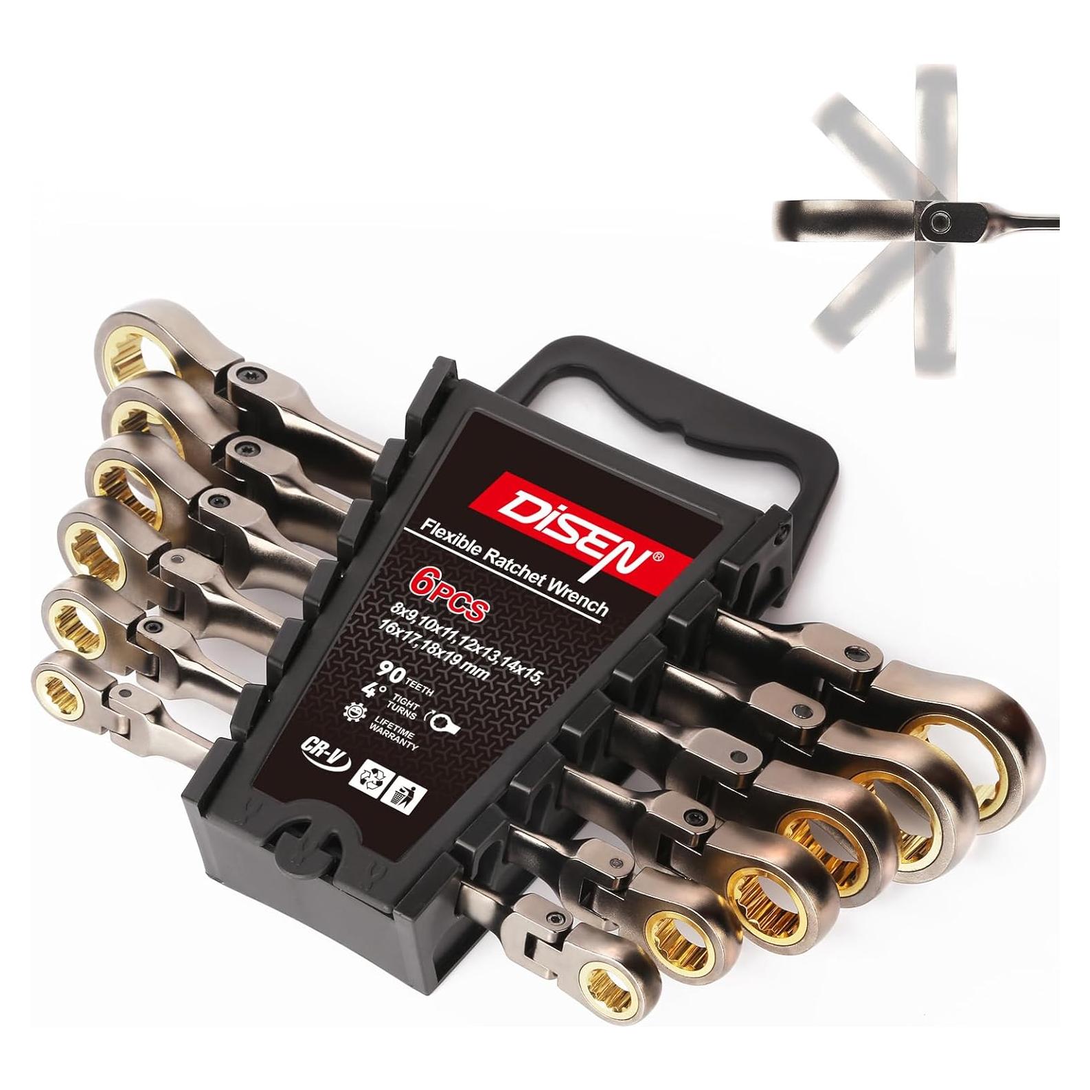 Juego de Llaves de Carraca DISEN 6 Piezas 90 Dientes Flexibles