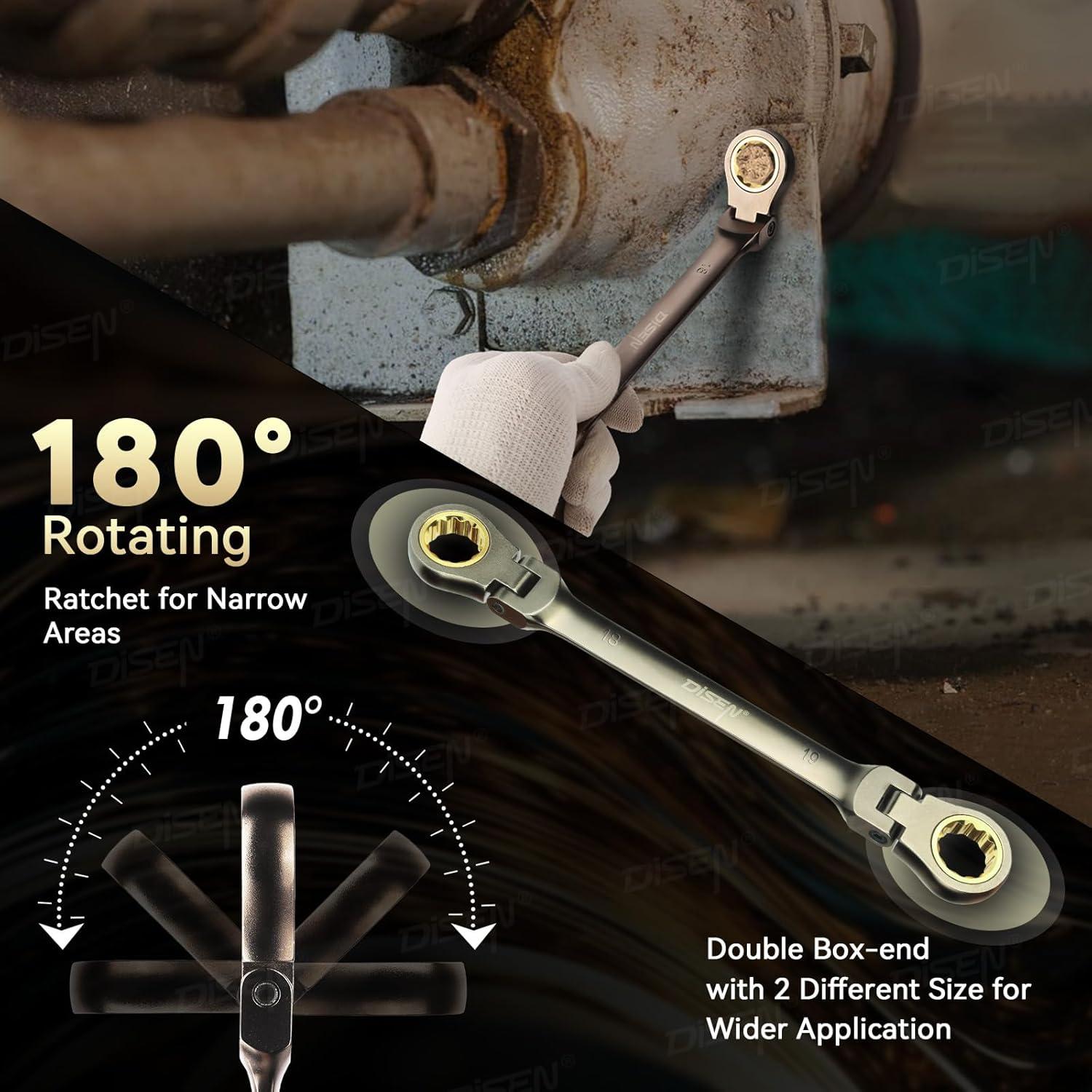 Juego de Llaves de Carraca DISEN 6 Piezas 90 Dientes Flexibles