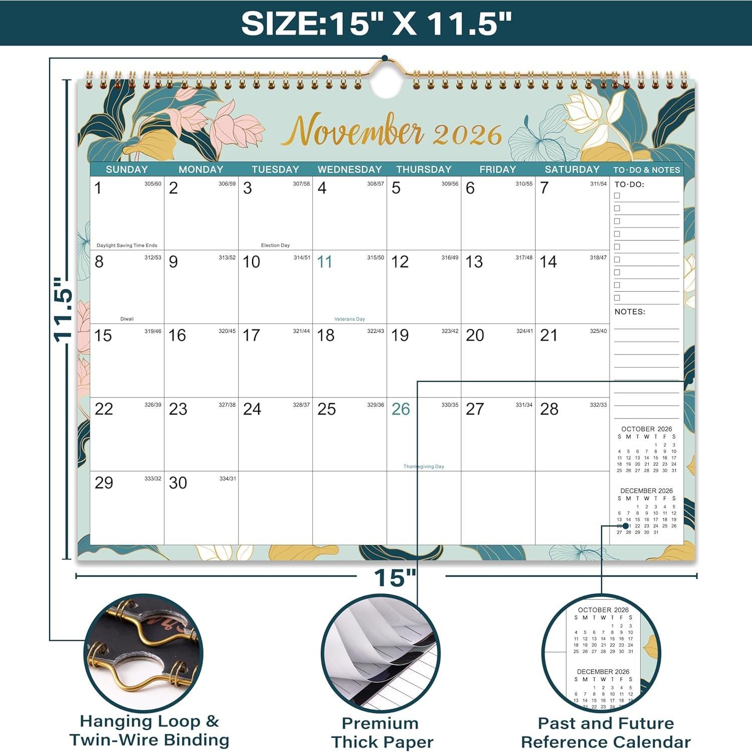 Calendario de Pared 2026 Pinchoco 29.2x38.1 cm Floral