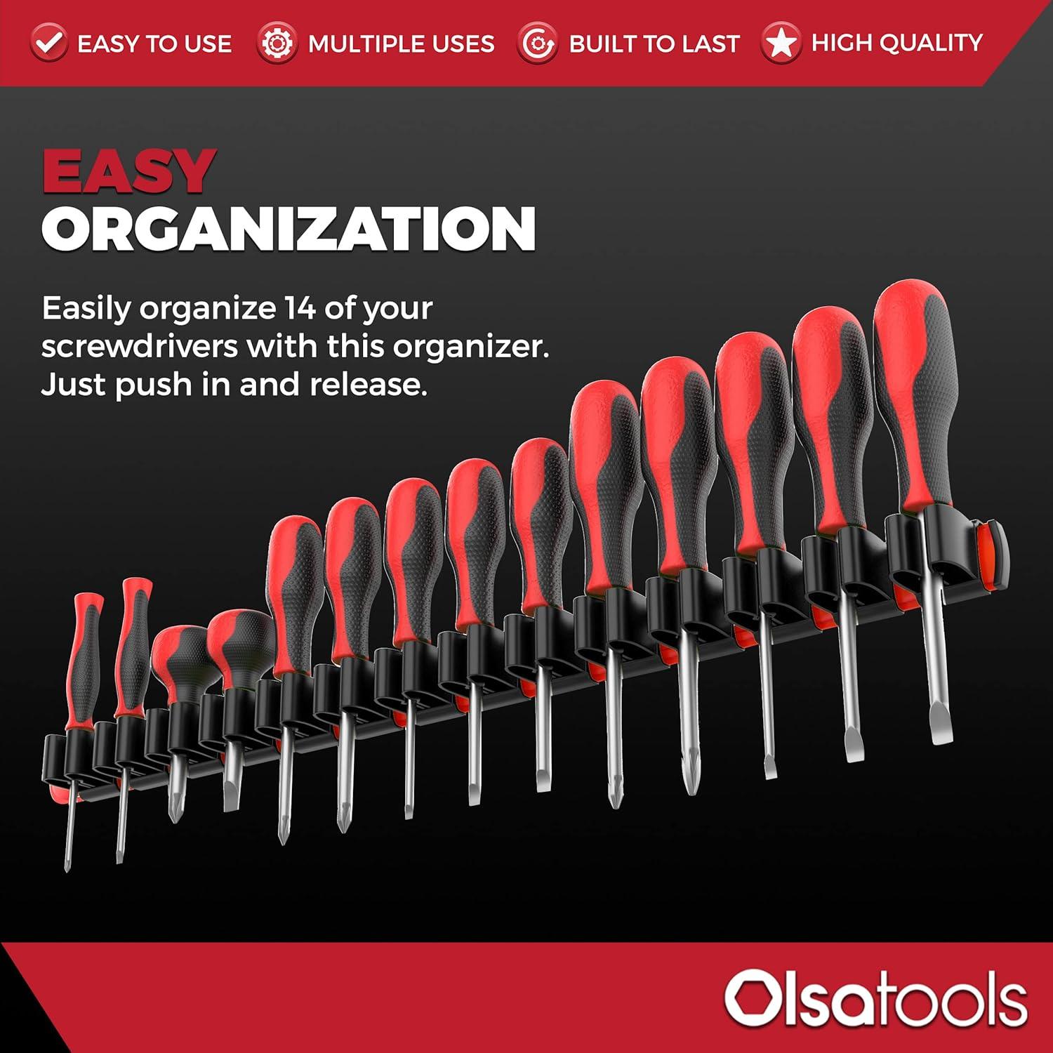 Organizador de Destornilladores Olsa Tools 14 Clips Nylon Rojo