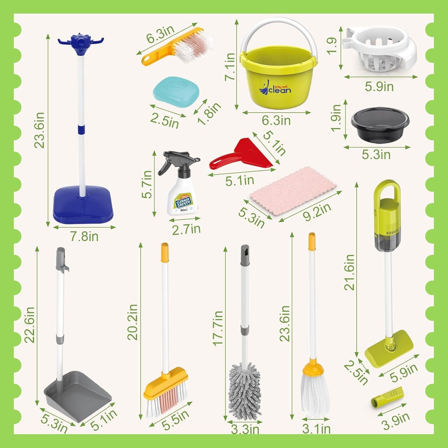 Juego de Limpieza Infantil XIAPIA 14 Piezas Aspiradora 2 en 1