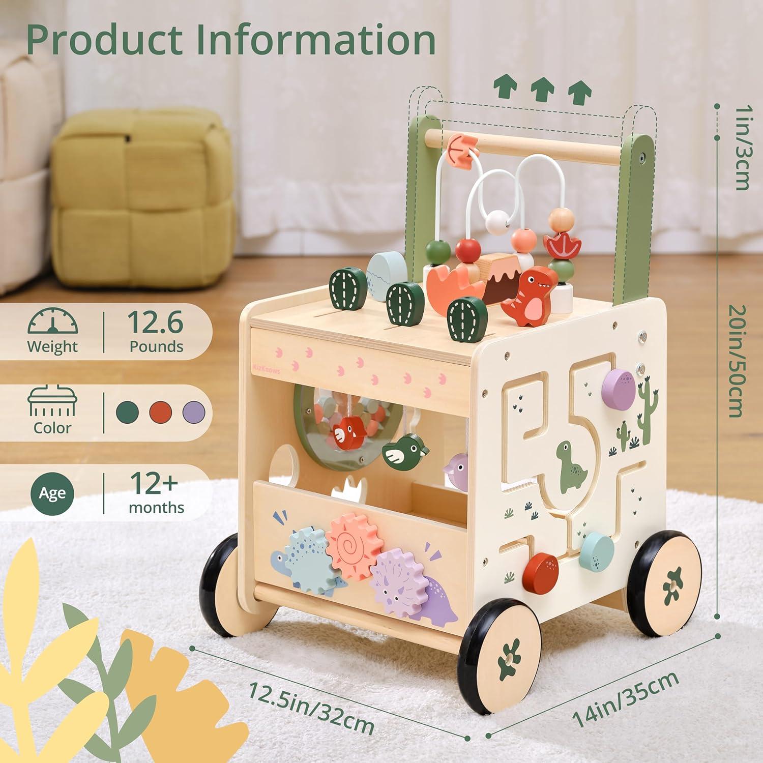 Andador de Bebé Dinosaurio KizKnows 6 en 1 con Freno y Clasificador