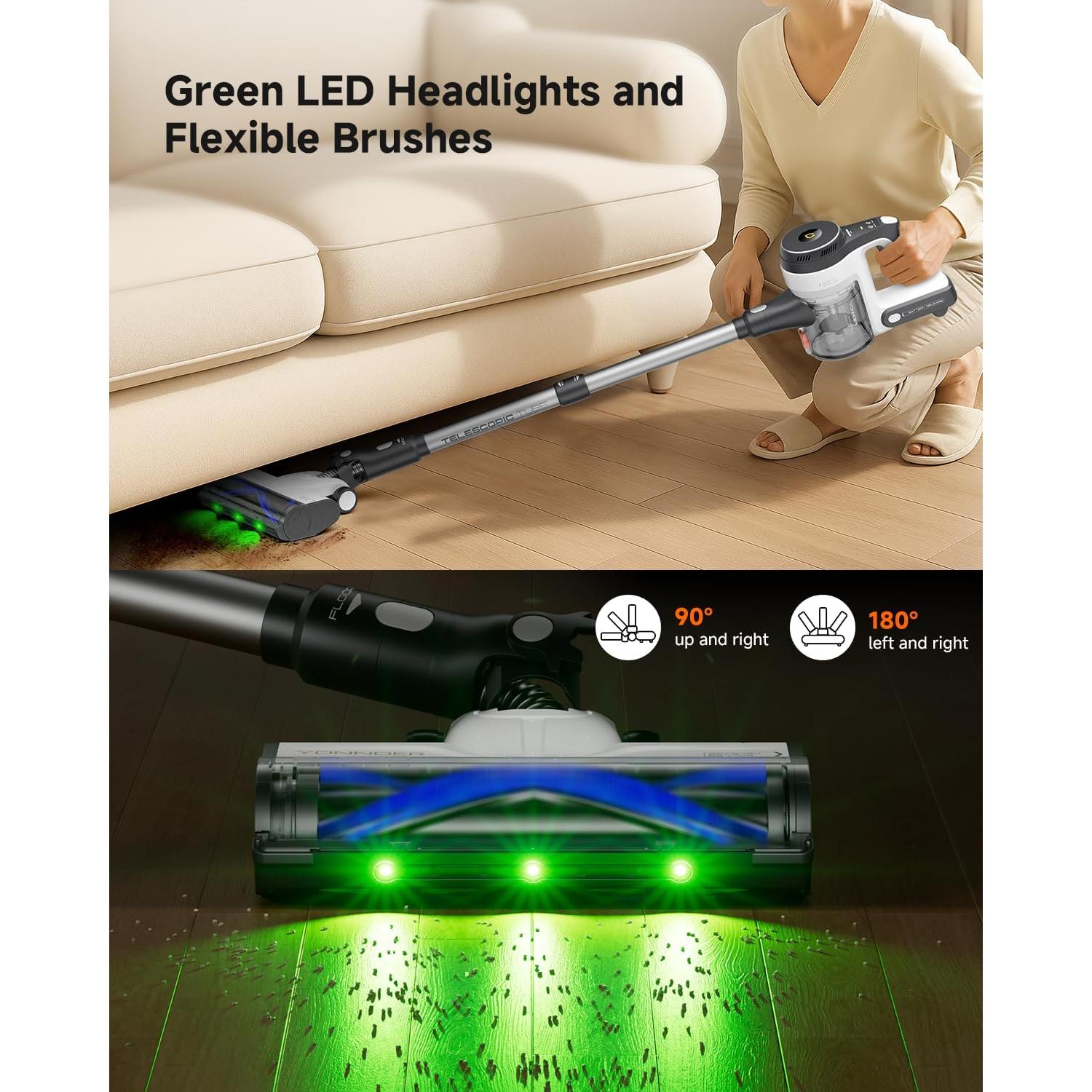 YONNDER Cordless Vacuum Cleaner, 48KPA/550W/65Mins Powerful Stick Vacuum for Home, Anti-Tangle, Self-Standing, Lightweight, Charging Dock, Vacuum Cleaner for Hardwood Floor/Carpet/Pet Hair/Car, M1