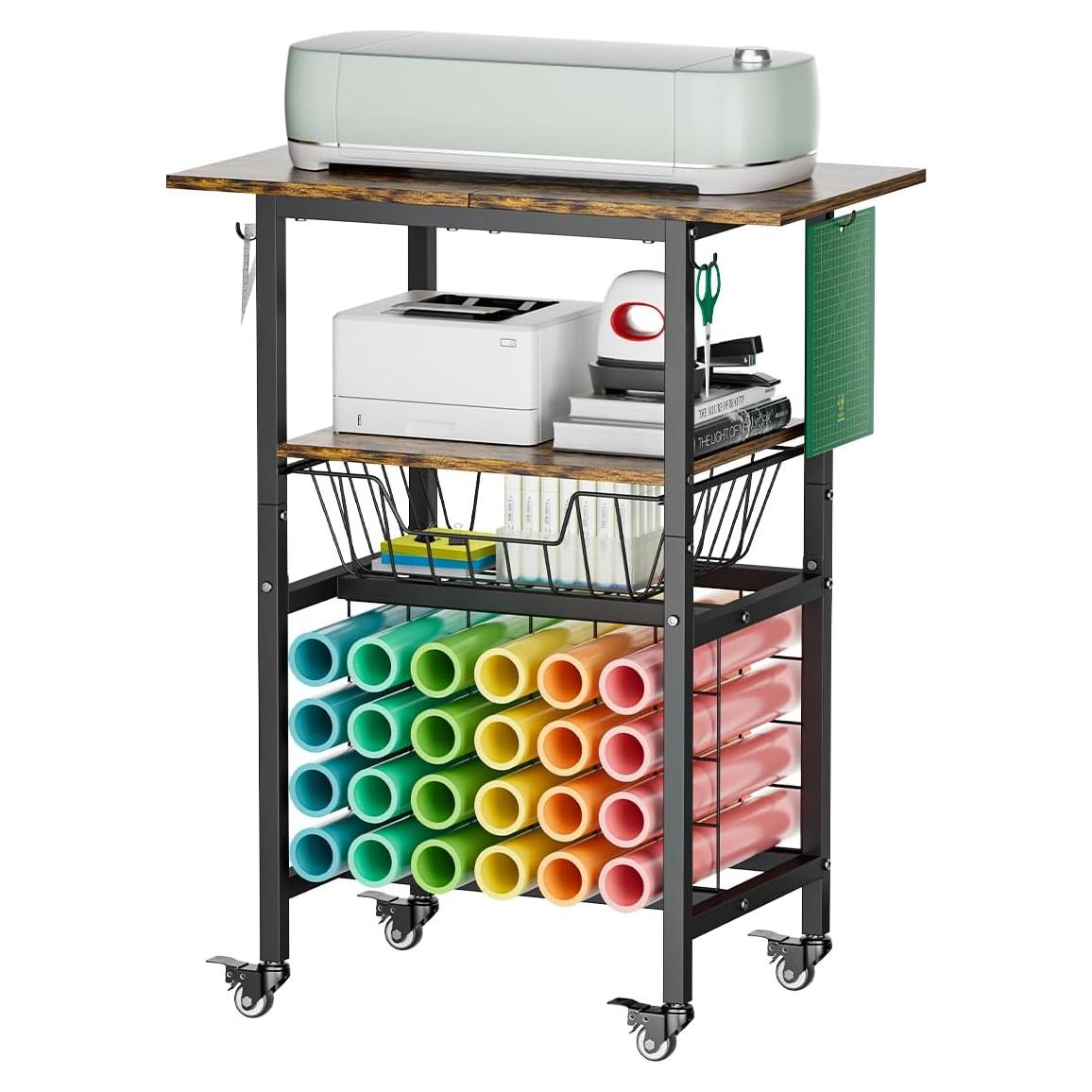 Carro de Manualidades Queension Negro con Ruedas y 24 Soportes