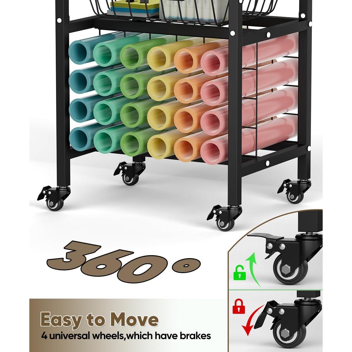 Carro de Manualidades Queension Negro con Ruedas y 24 Soportes