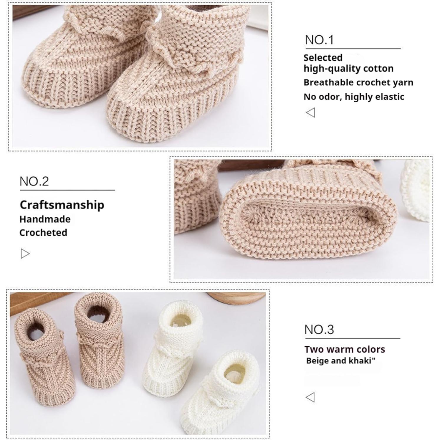 Botines para Bebé Hechos a Mano TJCONETJC - 2 Pares Algodón 0-12 Meses