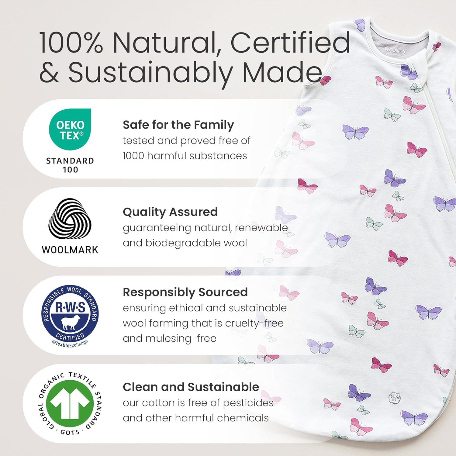 Saco de Sueño Woolino 4 Estaciones Bebés 0-6 Meses Gris