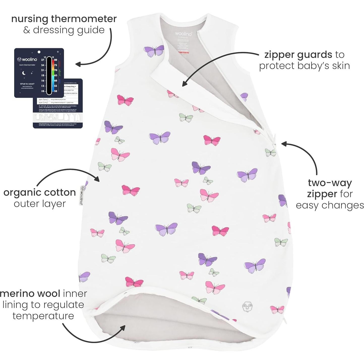 Saco de Sueño Woolino 4 Estaciones Bebés 0-6 Meses Gris