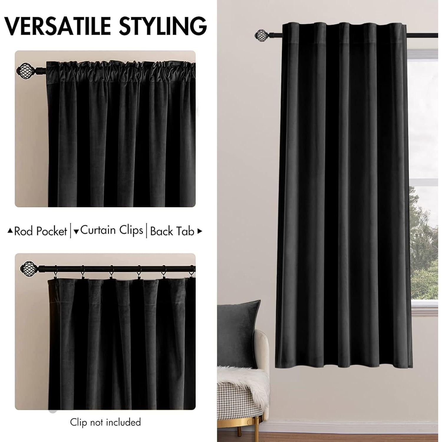 Cortinas de Terciopelo Negro MIULEE 132x160 cm 2 Paneles