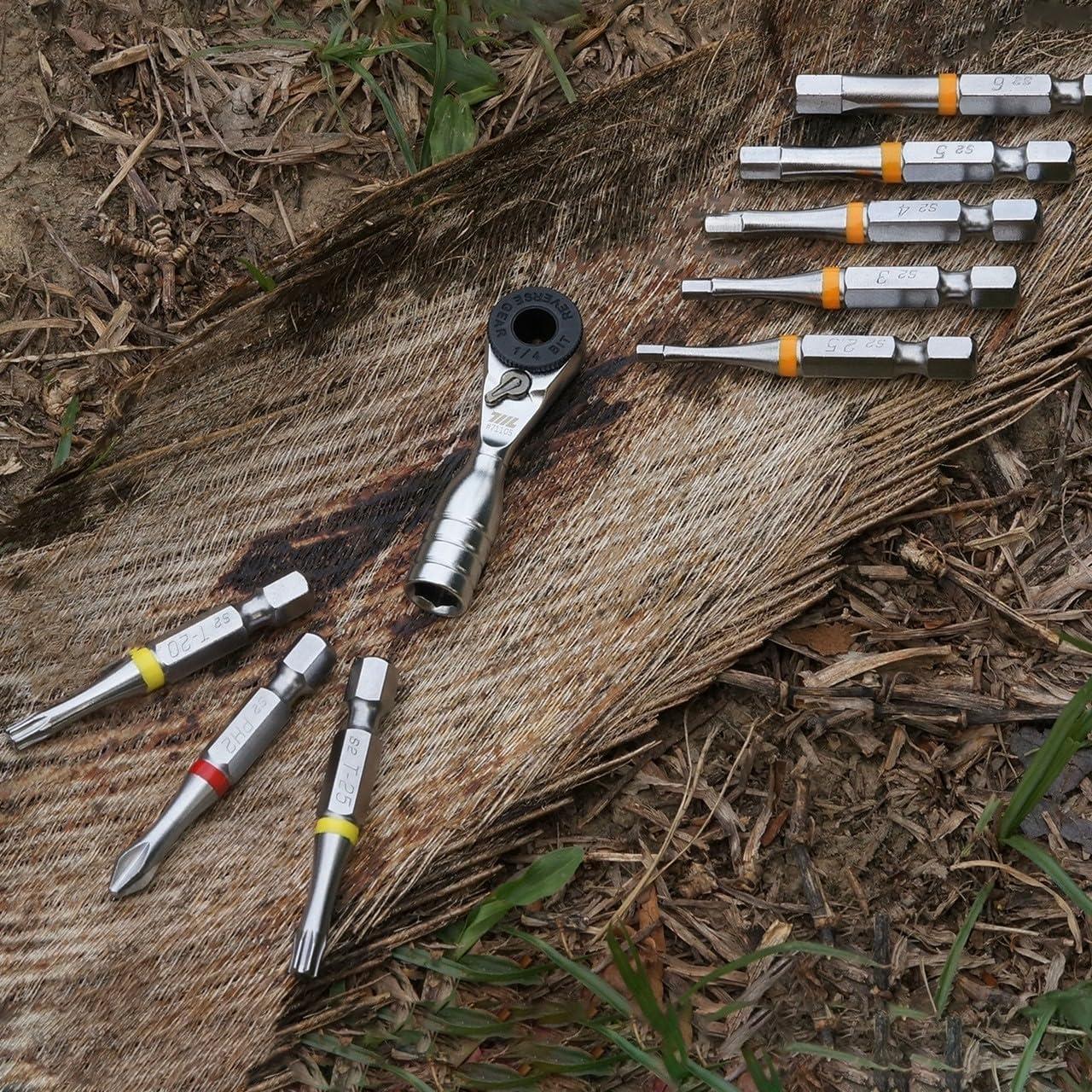 711L Mini Ratchet Wrench - One of the World's Smallest 1/4" EDC Ratchet Wrench For Tight Spaces - Alloy Steel - For Single-ended Hex Bit