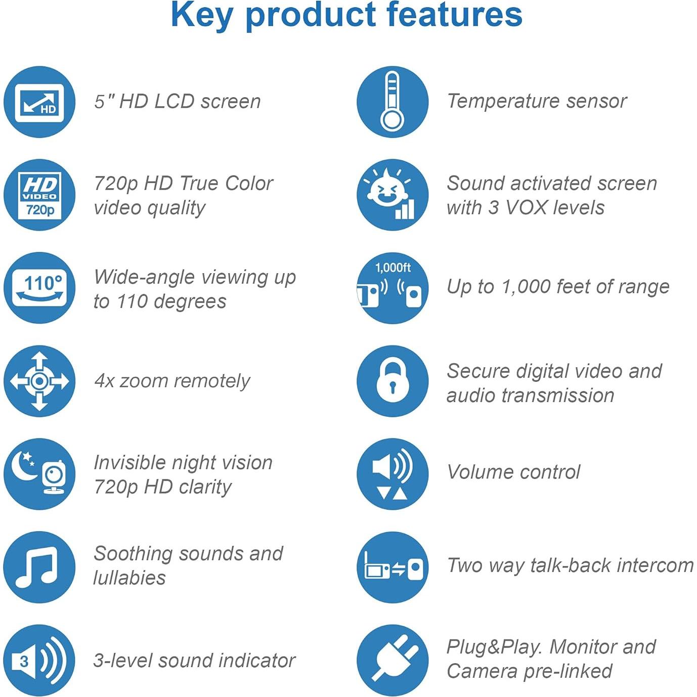 Monitor para Bebés VTech VM818HD 5" HD, Visión Nocturna, 1000 pies