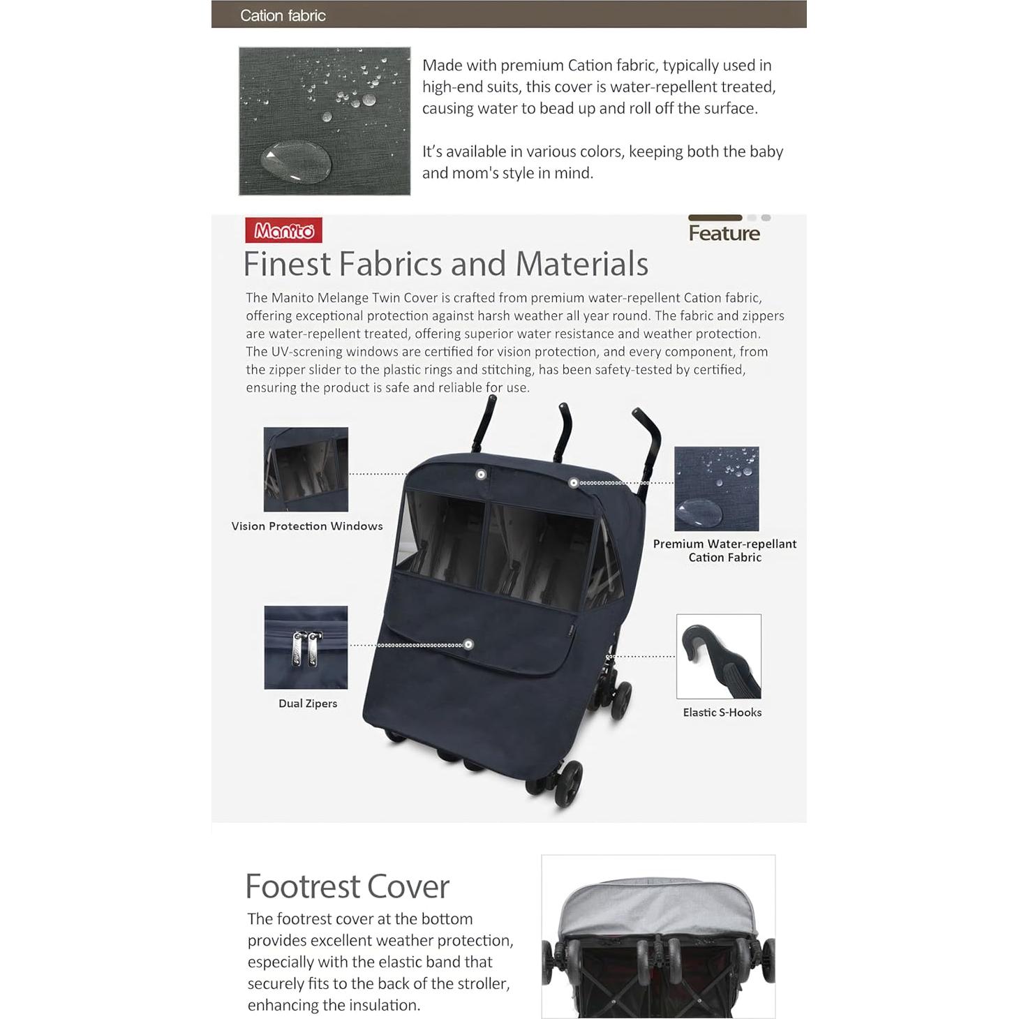 Cubierta para Cochecito Gemelar Manito Melange Twin - Repelente Agua