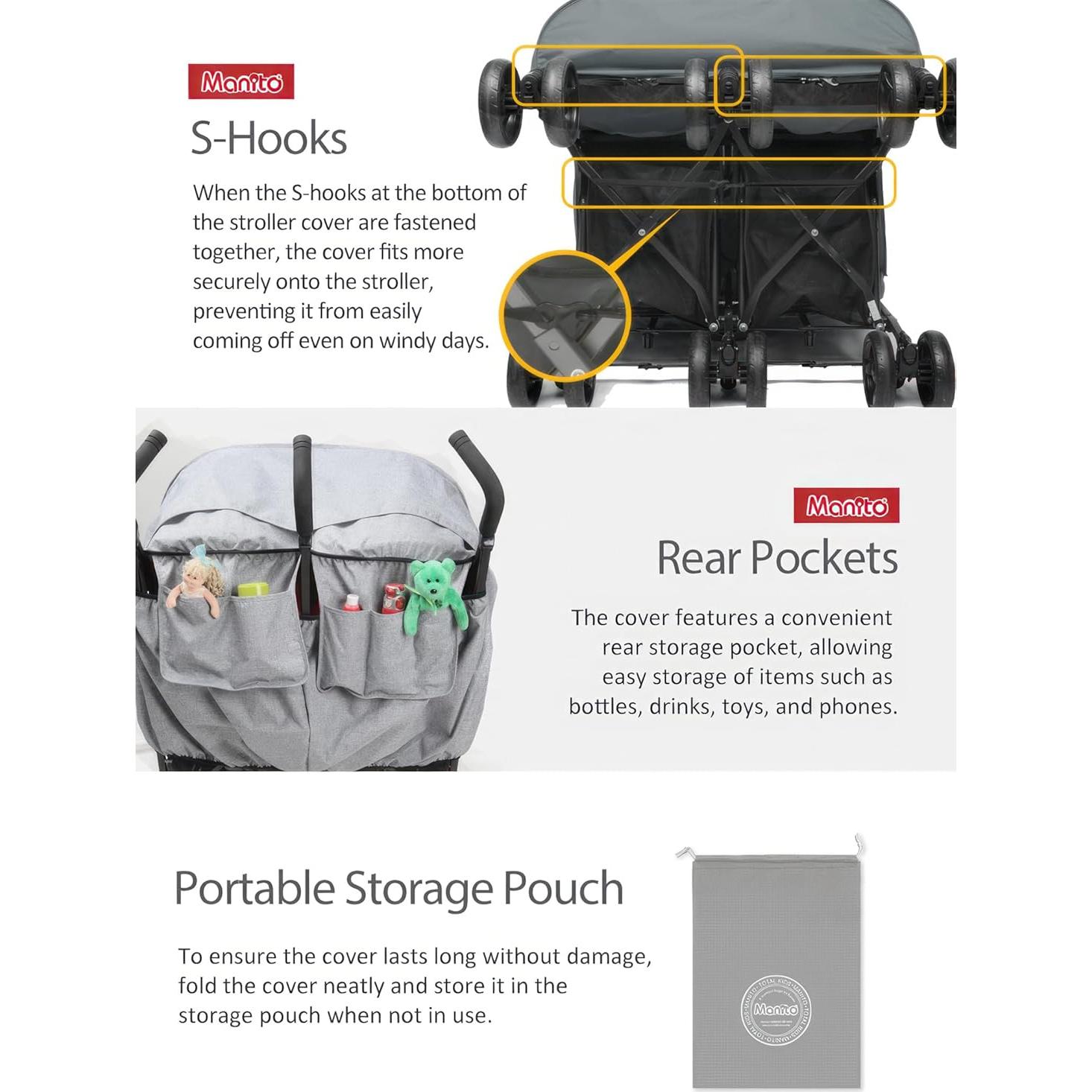 Cubierta para Cochecito Gemelar Manito Melange Twin - Repelente Agua