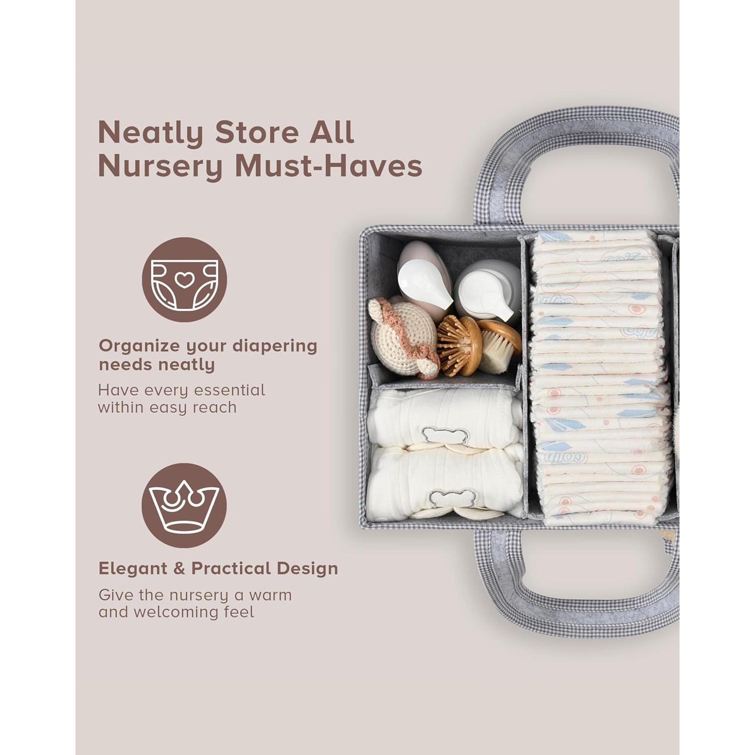 PeraBella Diaper Caddy Organizer with Handle, Baby Shower Gifts Basket Bag, Registry Search Must Haves Items, Nursery Storage Organizer for Newborn Girl Boy, Baby Bag Essentials, Car Diaper Caddy Cart