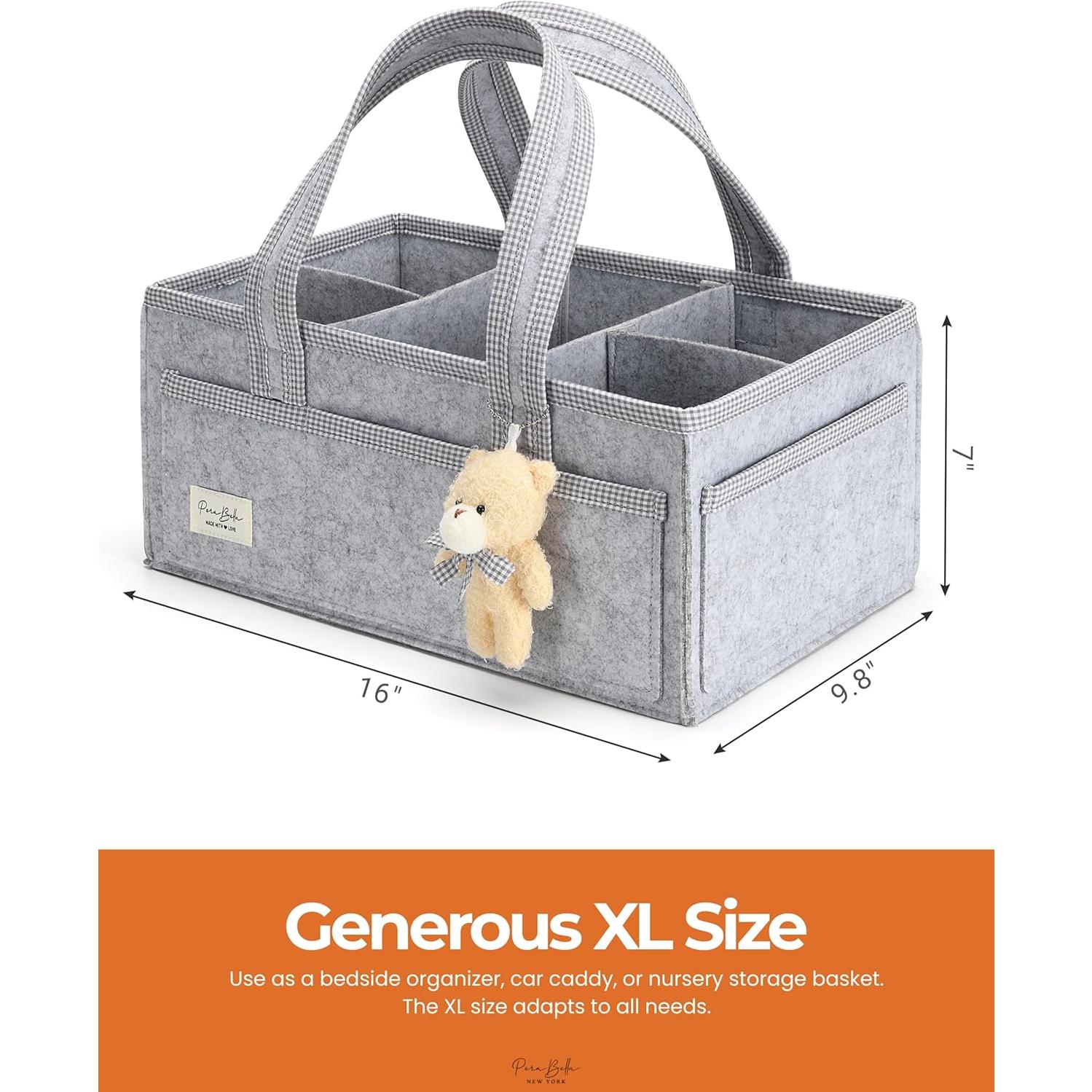 PeraBella Diaper Caddy Organizer with Handle, Baby Shower Gifts Basket Bag, Registry Search Must Haves Items, Nursery Storage Organizer for Newborn Girl Boy, Baby Bag Essentials, Car Diaper Caddy Cart