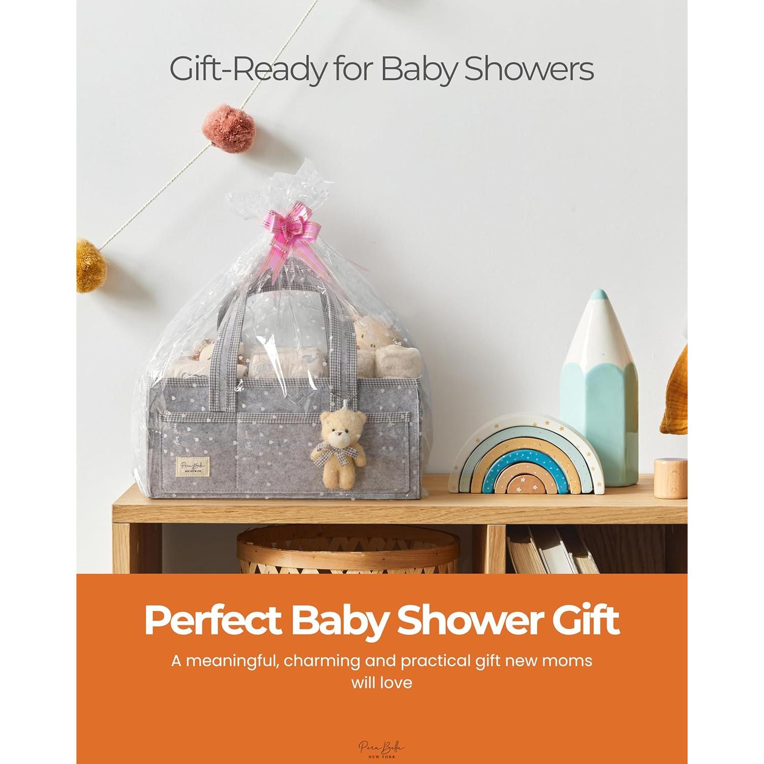 PeraBella Diaper Caddy Organizer with Handle, Baby Shower Gifts Basket Bag, Registry Search Must Haves Items, Nursery Storage Organizer for Newborn Girl Boy, Baby Bag Essentials, Car Diaper Caddy Cart