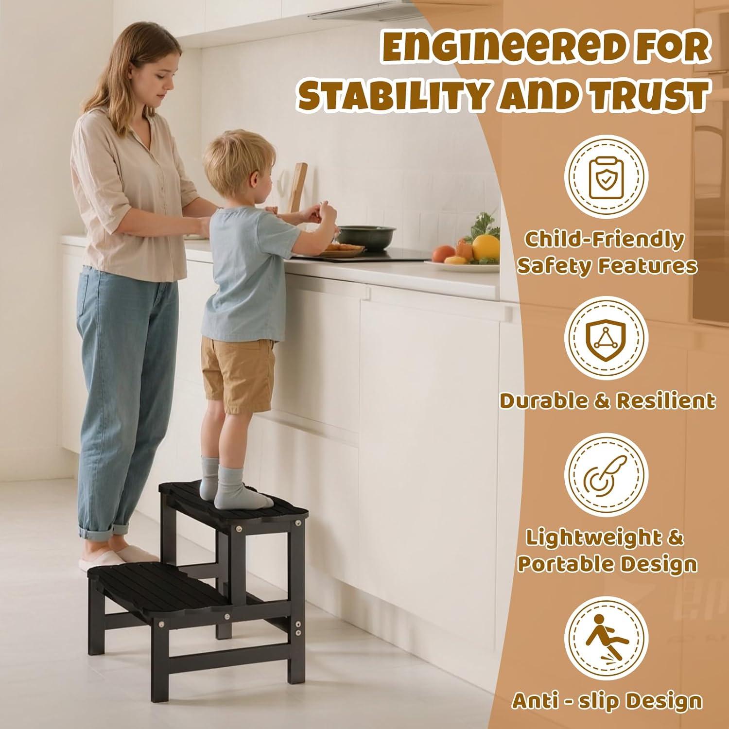 Escalera de Dos Pasos COSYLAND para Niños - Bambú Antideslizante