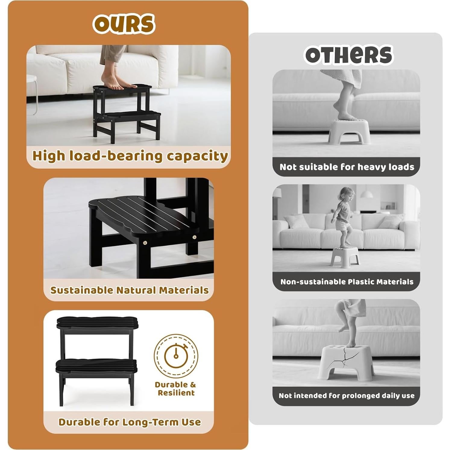 Escalera de Dos Pasos COSYLAND para Niños - Bambú Antideslizante